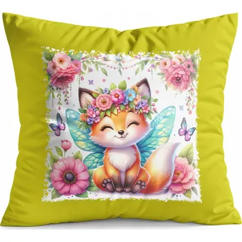 Polštář POLŠTÁŘ ŽLUTÝ DÁREK - DIVOKÁ LESNÍ ZVÍŘATA LIŠKA LIŠKA