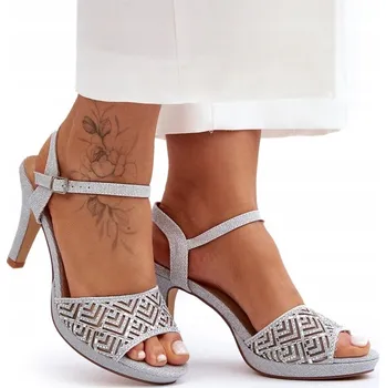 Dámské sandále SANDÁLY NA PODPATKU ZDOBENÉ SPOLEČENSKÉ D&A MR1038-44 STŘÍBRNÉ 37