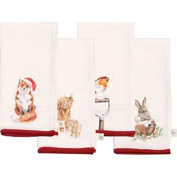 Papírový ubrousek Wrendale Designs Látkové ubrousky Wrendale Designs Winter Woodland, 4 ks - Vánoční zvířátka