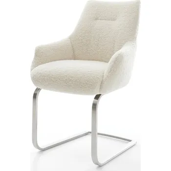 Jídelní židle DELIFE Jídelní židle Alja-Flex s područkami plyšový manšestr béžová jídelní židle plochá nerezová ocel taštičkové pružiny