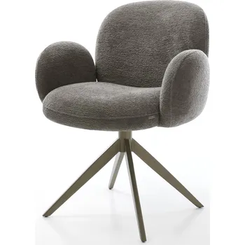 Jídelní židle DELIFE Jídelní židle Nube-Flex s područkami bouclé měkký tmavě béžová křížová podnož široká titanová barva 360° otočný houpací funkce taštičkové pružiny