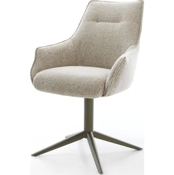 Jídelní židle DELIFE Jídelní židle Alja-Flex s područkami látka Měkký béžová křížová podnož Titanová barva 360° otočný houpací funkce taštičkové pružiny