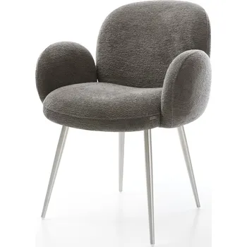 Jídelní židle DELIFE Jídelní židle Nube-Flex s područkami bouclé měkký tmavě béžová 4-nohá zúžená nerezová ocel taštičkové pružiny