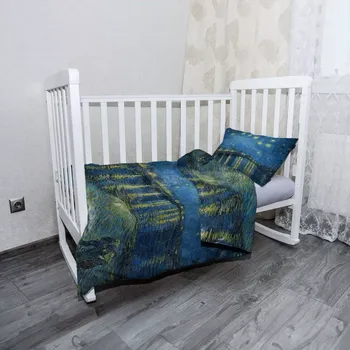 Povlečení Sablio Mikroplyšové dětské povlečení do postýlky Hviezdna noc nad Rhônou - Vincent van Gogh - 120x90 / 40x60