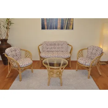 Obývací pokoj Axin Trading s.r.o. Ratanová sedací souprava Bahama medová velká polstry motiv růže