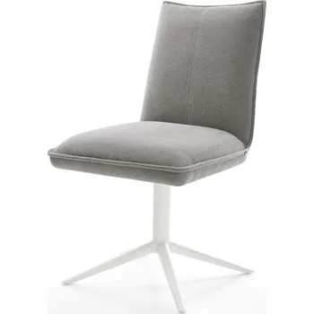 Jídelní židle DELIFE Jídelní židle Lelio-Flex potahová látka Měkký šedá křížová podnož bílá 360° otočný houpací funkce taštičkové pružiny