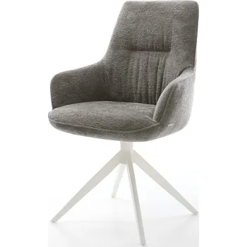 Jídelní židle DELIFE Jídelní židle Zelia-Flex s područkami bouclé měkký tmavě béžová křížová podnož široká bílá otočná 360° houpací funkce taštičkové pružiny