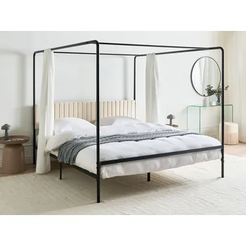 Ložnice Postel s baldachýnem nebesy černý kov 180 x 200 cm čalouněné čelo moderní romantický styl Beliani