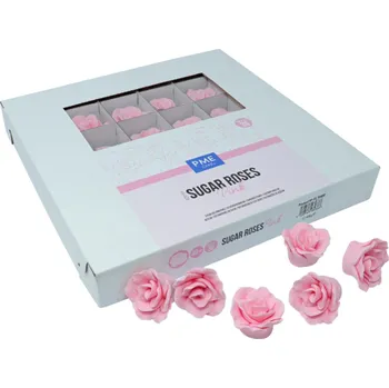 Jedlá dekorace na dort PME Cukrové ozdoby růže růžové 4 cm, 36 ks