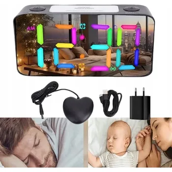 Budík 7palcový budík se zrcadlem, vibrační podložkou a nočním světlem, 5 úrovní