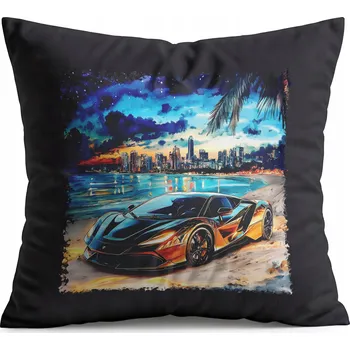 Polštář POLŠTÁŘ ČERNÝ DÁREK - AUTA SUPER AUTA PLÁŽ MĚSTO NOC