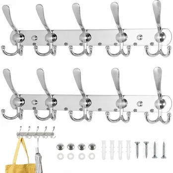 Věšák NÁSTĚNNÝ VĚŠÁK NA OBLEČENÍ 5 HÁČKŮ NEREZOVÁ OCEL KOUPELNA KUCHYNĚ