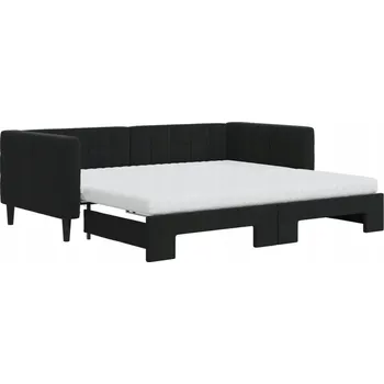 Pohovka Černá pohovka s funkcí spaní 213 x 100 x 68 cm, samet, 2 pěnové matrace
