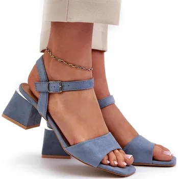 Dámská obuv Dámské sandály na blokovém podpatku z eko semiše, modré, velikost 37