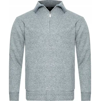 Pánský svetr PÁNSKÝ SVETR ROLÁK - S8619 JASNOSZARY bavlněný, na zip, klasický, teplý