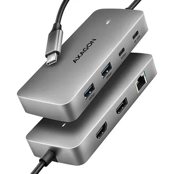 Notebook AXAGON HMC-CUB83X2, USB 10Gbps hub, 2x USB-A, USB-C, HDMI & DP 4k/144Hz, RJ-45, PD 100W, kabel 15cm