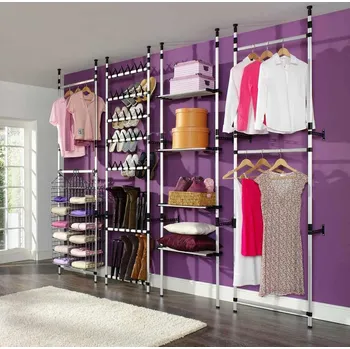 Šatní skříň vidaXL Teleskopický šatní úložný systém s tyčemi a policí hliník [321114]