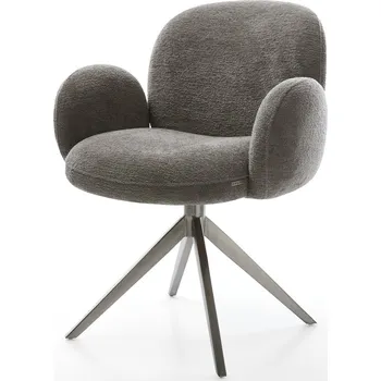 Jídelní židle DELIFE Jídelní židle Nube-Flex s područkami bouclé měkký tmavě béžová křížová podnož široká grafitová otočná 360° houpací funkce taštičkové pružiny