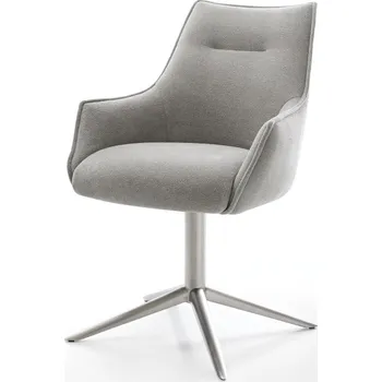 Jídelní židle DELIFE Jídelní židle Alja-Flex s područkami potah z látky Měkký šedá křížová podnož nerezová ocel 360° otočný houpací funkce taštičkové pružiny