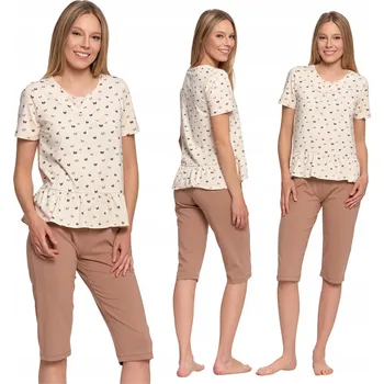 Dámské pyžamo BAVLNĚNÉ DÁMSKÉ PYŽAMO S KRÁTKÝM RUKÁVEM DVOUDÍLNÉ MORAJ S VOLÁNKEM XL