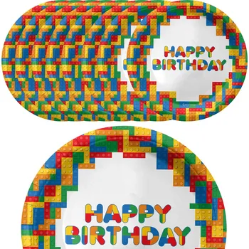 Talíř PAPÍROVÉ TALÍŘKY VESELÉ NAROZENINY BAREVNÉ KOSTKY 8ks 18cm