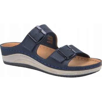 Dámské pantofle NAZOUVÁKY INBLU KŮŽE PF-03 LÉKAŘSKÉ POHODLNÉ TMAVĚ MODRÉ KOŽENÉ 36