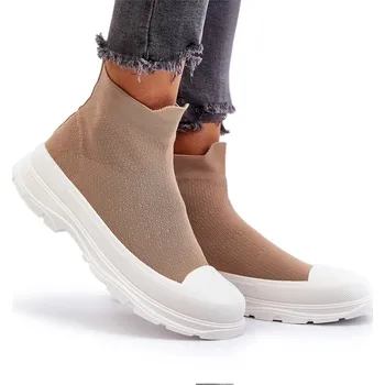 Dámská obuv Dámské KOTNÍKOVÉ BOTY kotníkové boty s ponožkami, hnědé, 38