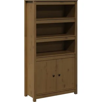 Komoda Dřevěná borovicová skříňka, medově hnědá, 80 x 35 x 154 cm, se 3 policemi