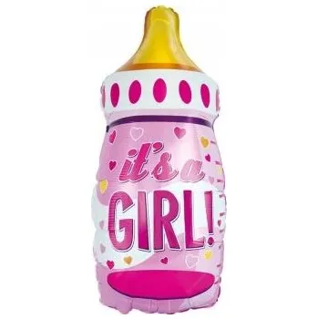 Balónek Fóliový balónek Flexmetal - Holčička - růžová láhev, 60 cm