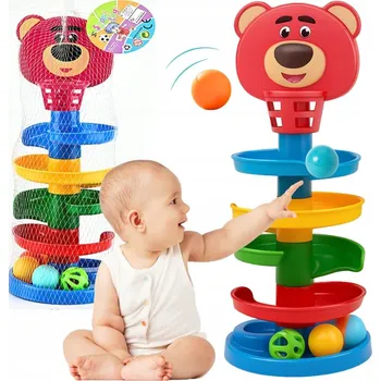 Hračka pro nejmenší KULIČKOVÁ VĚŽ MEDVÍDEK PYRAMIDA EDUKAČNÍ HRAČKA KULIČKY SJEZDOVKA