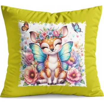 Polštář POLŠTÁŘ ŽLUTÝ DÁREK – DIVOKÁ LESNÍ ZVÍŘATA SRNKA