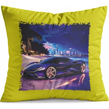 Polštář POLŠTÁŘ ŽLUTÝ DÁREK - AUTA SUPER AUTA PLÁŽ MĚSTO NOC