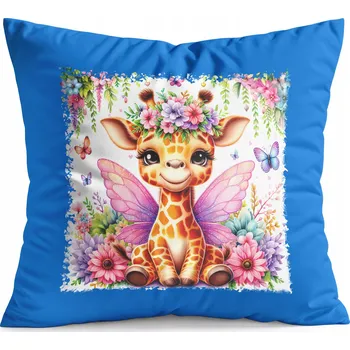 Polštář POLŠTÁŘ MODRÝ DÁREK – ZVÍŘATA ŽIRAFA AFRIKA SAFARI