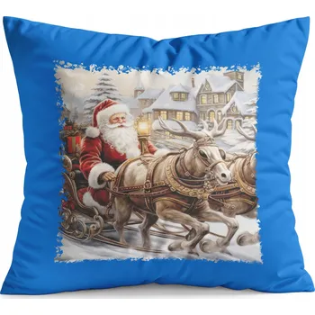 Polštář POLŠTÁŘ MODRÝ DÁREK – VÁNOČNÍ VZORY MIKULÁŠ SOB DÁREK