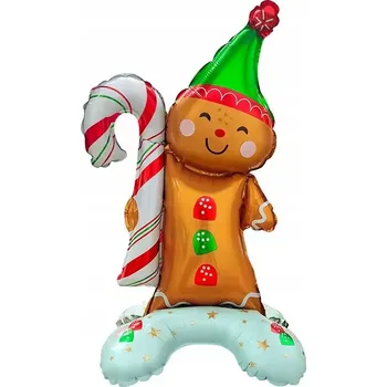 Balónek Fóliový balónek stojící PERNÍKOVÝ PANÁČEK S LÍZÁTKEM Vánoce 63 x 42 cm