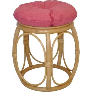 Ratanová taburetka široká medová polstr malinový melír