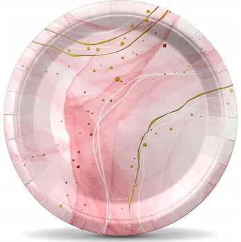 Talíř Papírové talířky na jedno použití mramorované růžové 23 cm 6 Ks RŮŽOVÝ MRAMOR