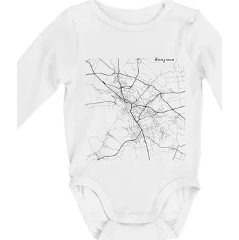 Černobílá mapa Znojmo - Body kojenecké s dlouhým rukávem - Dlouhý r. do 3 měs ( Bílá )