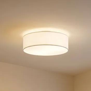 Svítidlo Lindby stropní světlo Sebatin, Ø 40 cm, bílá, látka, E27 - Výška stínidla na lampu 12 cm, Ø držák na strop 12 cm bílá, matný nikl 3 x 15 W LED - Doprava zdarma