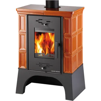 Krbová kamna EBOLI, kachle karamel, podstavec černý