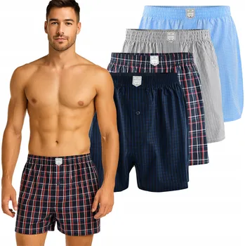 Lee Cooper Pánské boxerky volného střihu 4 kusy Sada Bavlna Kostkované Námořnická Modrá XL