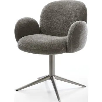 Jídelní židle DELIFE Jídelní židle Nube-Flex s područkami bouclé měkký tmavě béžová křížová podnož grafit 360° otočný houpací funkce taštičkové pružiny