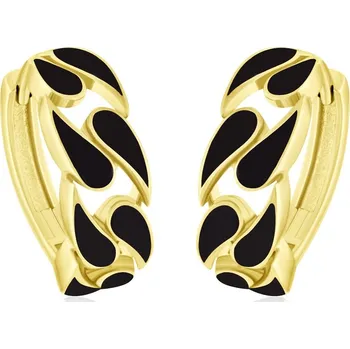 Náušnice GEMMAX Zlaté náušnice kruhy Ø 14 mm zdobené černým enamelem – zlatý šperk ryzosti 585/1000 v Dárkovém balení s Certifikátem GLEYN-14-03898