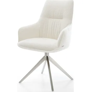 Jídelní židle DELIFE Jídelní židle Zelia-Flex s područkami bouclé měkký béžová křížová podnož široká nerezová ocel 360° otočný houpací funkce taštičkové pružiny