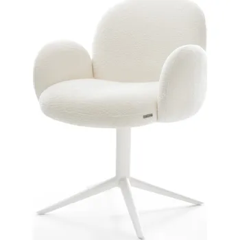 Jídelní židle DELIFE Jídelní židle Nube-Flex s područkami bouclé měkký béžová podnož křížová bílá 360° otočný houpací funkce taštičkové pružiny