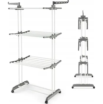 Sušák na prádlo SUŠÁK NA PRÁDLO STOJACÍ S POHYBLIVÝM VĚŠÁKEM NA RUČNÍKY SKLÁDACÍ ŠEDÝ