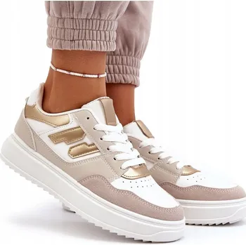 Dámské tenisky DÁMSKÉ TENISKY NÍZKÉ Z EKOKŮŽE MÓDNÍ BÉŽOVÉ VEL. 36