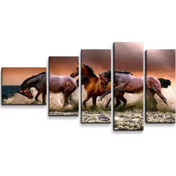 Obraz Sablio Obraz - 5-dílný Koně ve vodě - 100x60 cm