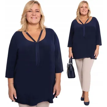 Dámská tunika Tmavě modrá tunika s ozdobným výstřihem, velikost 60/62