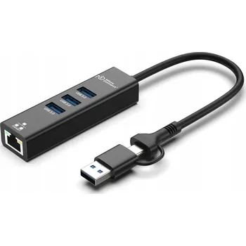 USB hub Hub MicroConnect USB 3.2 Gen 1 4-portový s Ethernetem a konektory USB-C a A, US